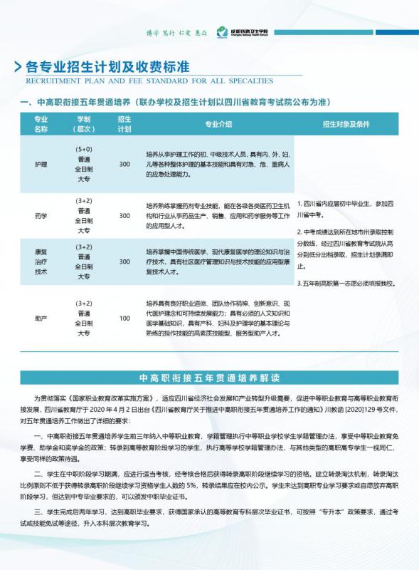  成都铁路卫生学校五制大专2021年招生简章