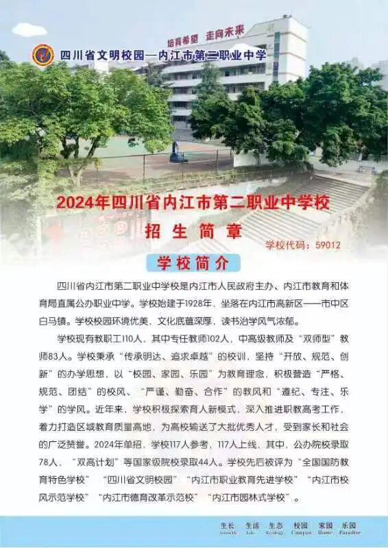 四川省内江市第二职业中学2024年招生简章
