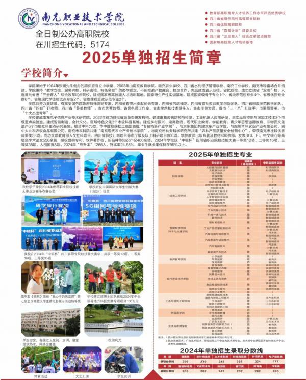 南充职业技术学院2025年单招计划和单招专业