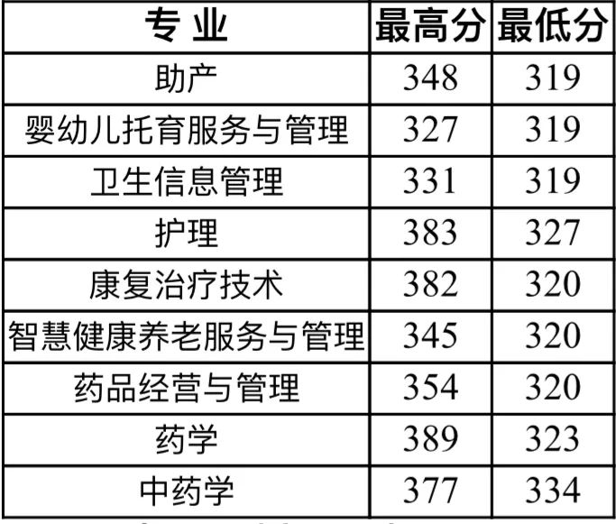 四川护理职业学院2025年高职单招各类别各专业录取分数线